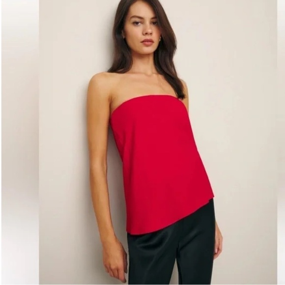 Reformation Tops - NWT Reformation Mollie Linen Sleeveless Strapless Top Lipstick Red S